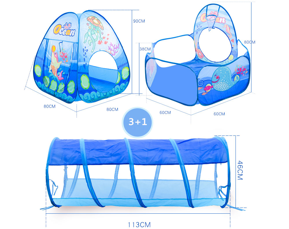 Kids Play Tent With Tunnel Blue
